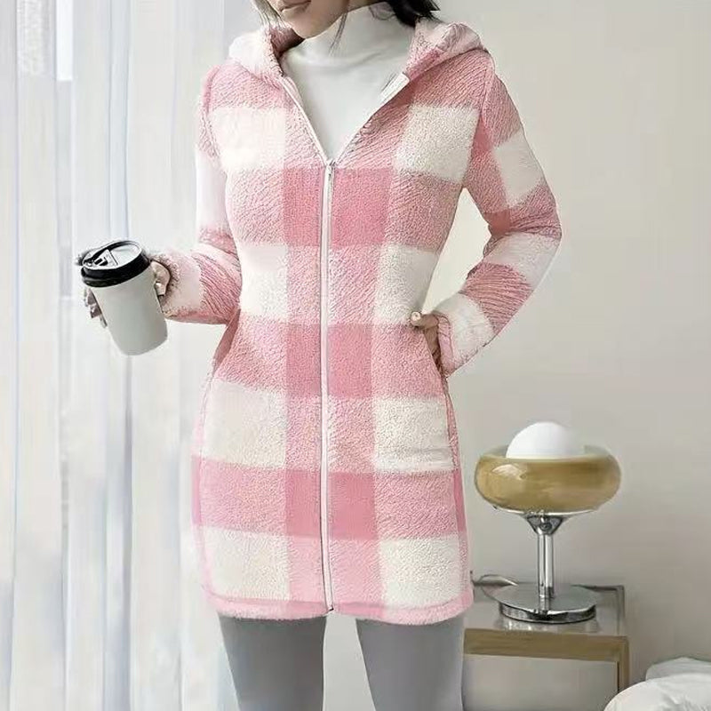 🍂🧥50%Rabatt!!!🛍️✨Karierte Kapuzenjacke für Damen mit Reißverschluss✈Versandkostenfrei