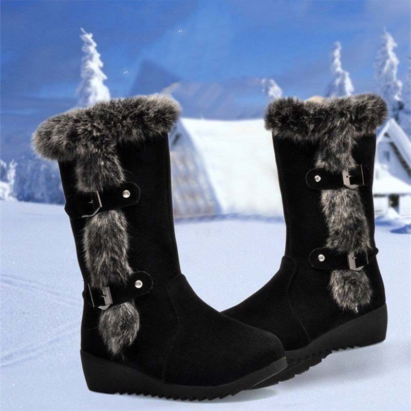 Damen-Schneestiefel bis zur Wade mit Plüschbesatz