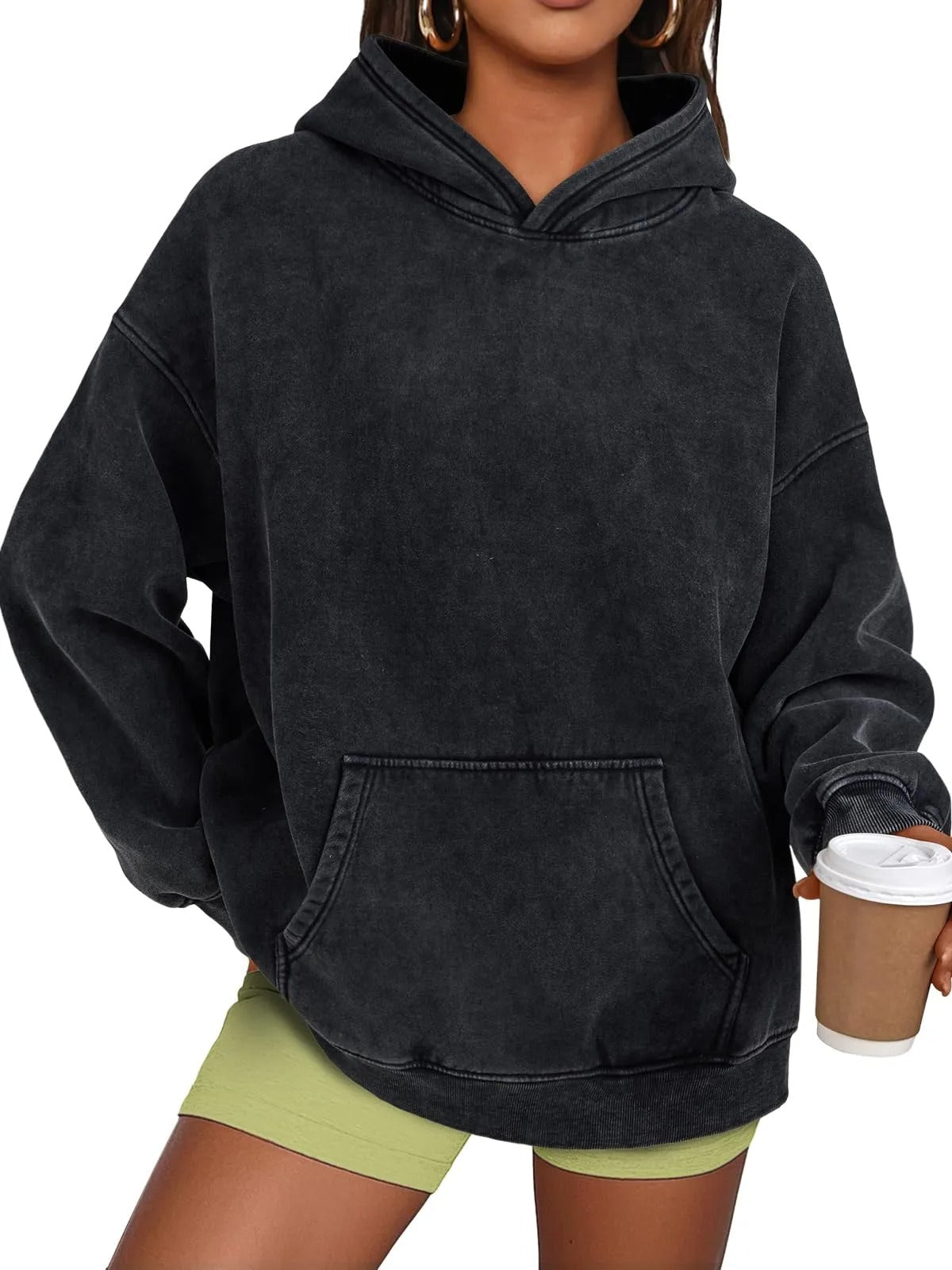 💥🎁Damen-Hoodie mit Acid-Wash-Effekt, oversized, langärmelig, Herbstmode-Sweatshirts