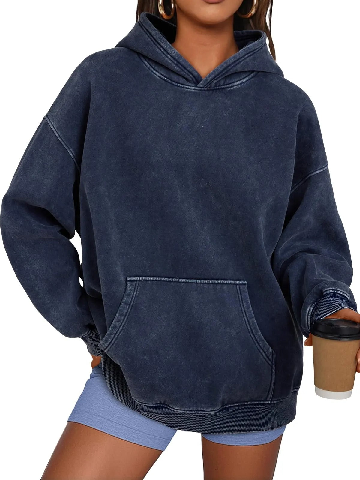 💥🎁Damen-Hoodie mit Acid-Wash-Effekt, oversized, langärmelig, Herbstmode-Sweatshirts