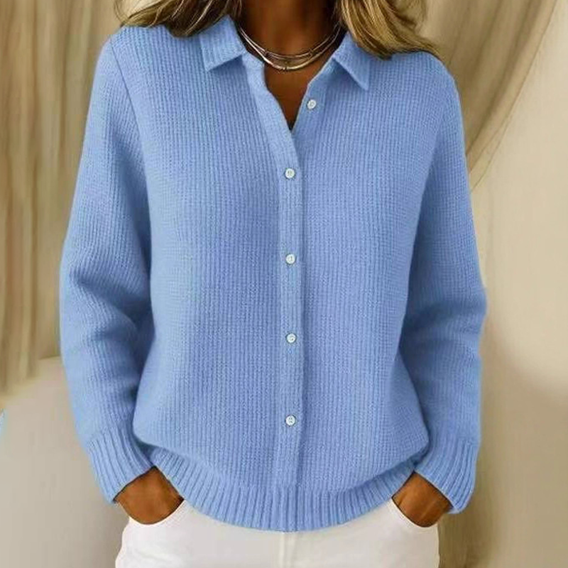 ✨🎅Weihnachtsangebote – Nur für kurze Zeit!⏰Eleganter Damen-Strickpullover mit Kragen und Knopfleiste