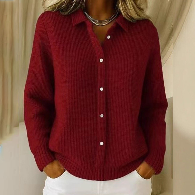 ✨🎅Weihnachtsangebote – Nur für kurze Zeit!⏰Eleganter Damen-Strickpullover mit Kragen und Knopfleiste