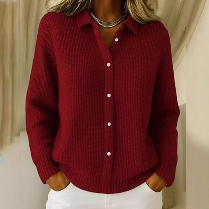 ✨🎅Weihnachtsangebote – Nur für kurze Zeit!⏰Eleganter Damen-Strickpullover mit Kragen und Knopfleiste