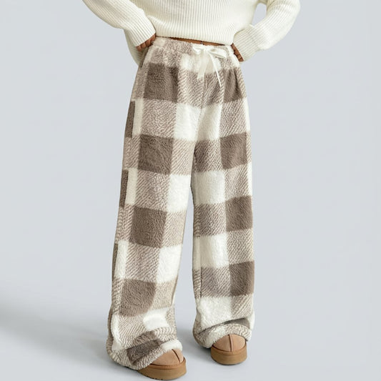 🎅Letzter Tag: 50% Rabatt!🔥Winterliche Vintage-Karohose mit elastischem Bund, geradem Bein, locker, dick und warm🌟