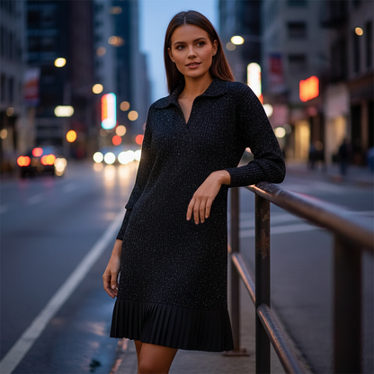 🎊Neujahrsverkauf🔥Kurz-A-Linien-Kleid mit funkelndem Revers für Damen