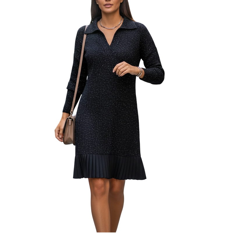 🎊Neujahrsverkauf🔥Kurz-A-Linien-Kleid mit funkelndem Revers für Damen
