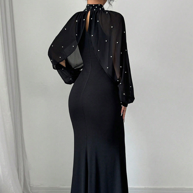 Elegantes Meerjungfrauenkleid mit Kragen aus Kunstperlen