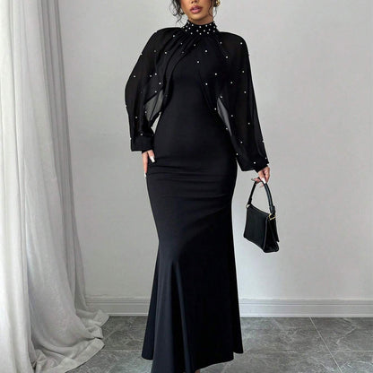 Elegantes Meerjungfrauenkleid mit Kragen aus Kunstperlen