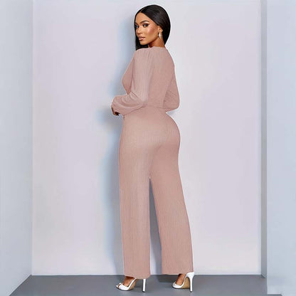 Damenmode Einfarbiger Jumpsuit mit weitem Bein