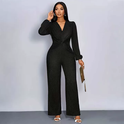 Damenmode Einfarbiger Jumpsuit mit weitem Bein