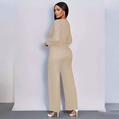 Damenmode Einfarbiger Jumpsuit mit weitem Bein