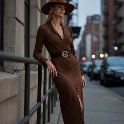 Langärmeliges Bodycon-Kleid mit V-Ausschnitt für Damen