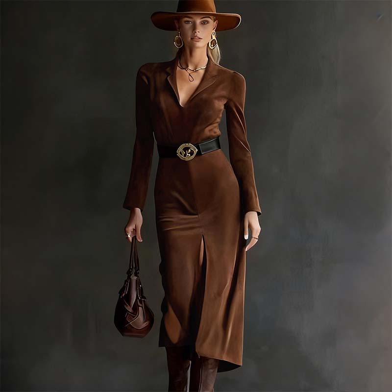 Langärmeliges Bodycon-Kleid mit V-Ausschnitt für Damen