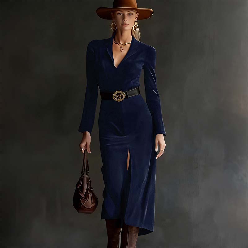 Langärmeliges Bodycon-Kleid mit V-Ausschnitt für Damen