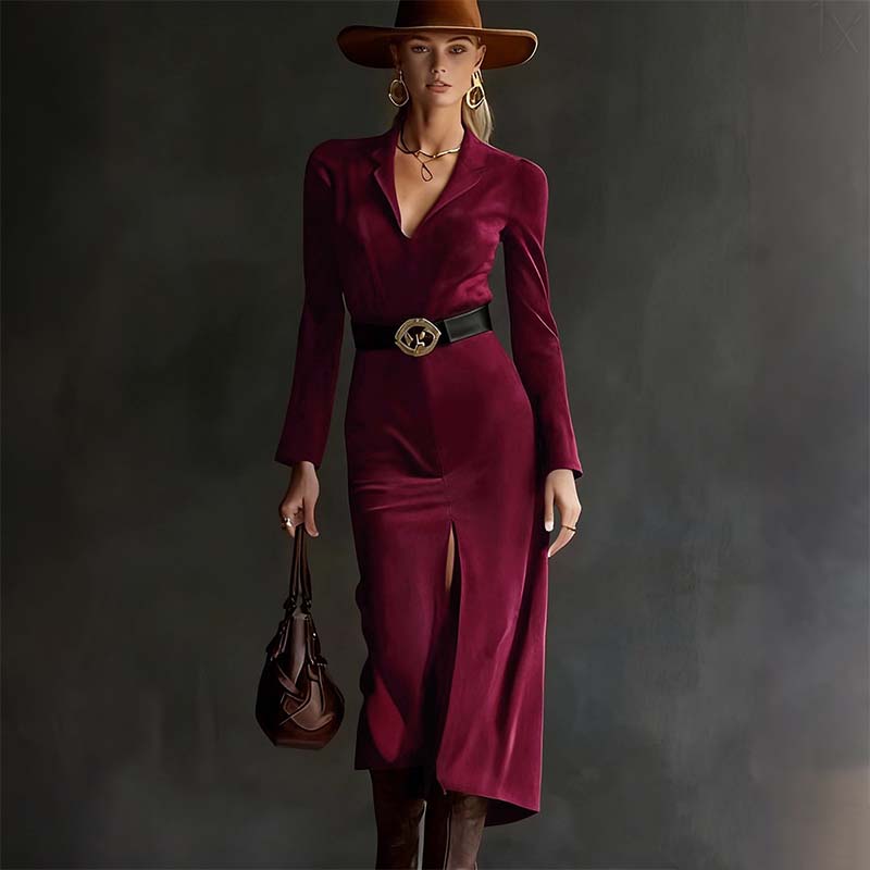 Langärmeliges Bodycon-Kleid mit V-Ausschnitt für Damen