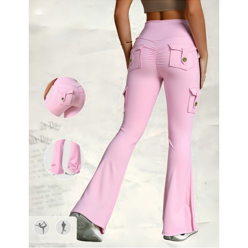 Women's High-Waist Flared Yoga Pants with Pockets