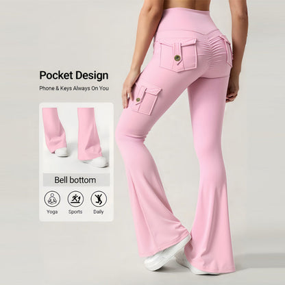 Women's High-Waist Flared Yoga Pants with Pockets