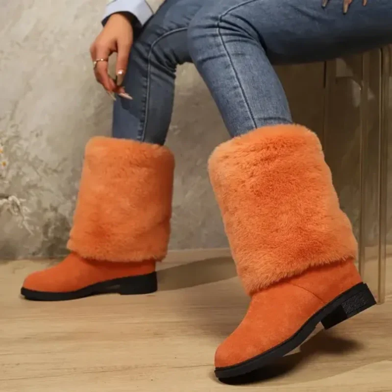 Damenmode-Stiefel mit Plüschmanschette, halbhohe Stiefel