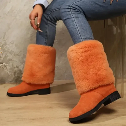 Damenmode-Stiefel mit Plüschmanschette, halbhohe Stiefel