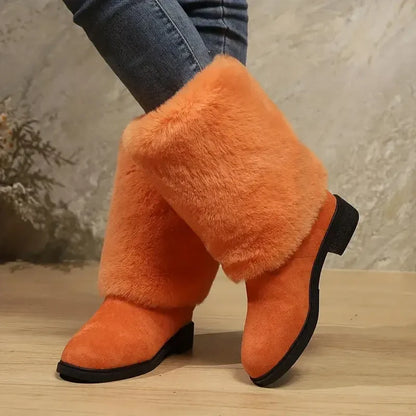 Damenmode-Stiefel mit Plüschmanschette, halbhohe Stiefel