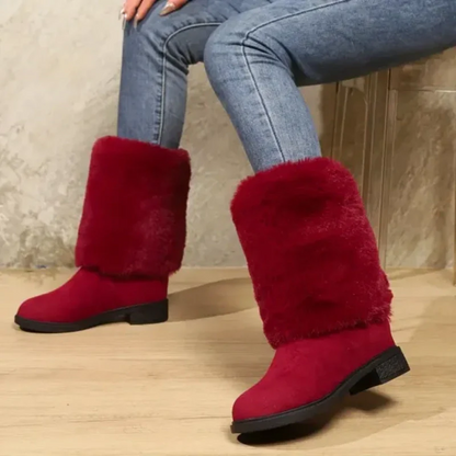 Damenmode-Stiefel mit Plüschmanschette, halbhohe Stiefel