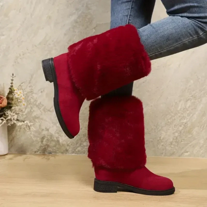 Damenmode-Stiefel mit Plüschmanschette, halbhohe Stiefel