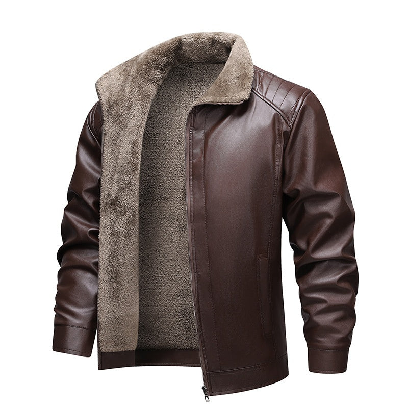 Herren-Winterjacke aus PU-Leder mit Plüschfutter