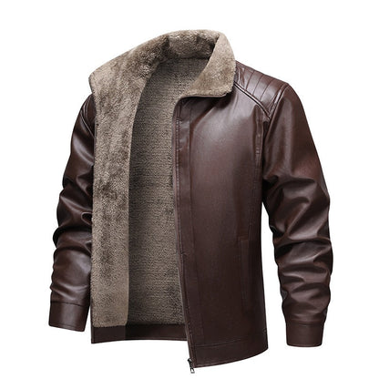 Herren-Winterjacke aus PU-Leder mit Plüschfutter