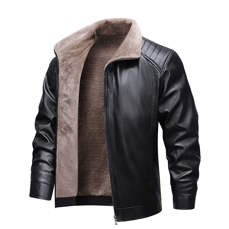Herren-Winterjacke aus PU-Leder mit Plüschfutter