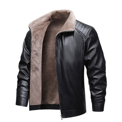 Herren-Winterjacke aus PU-Leder mit Plüschfutter