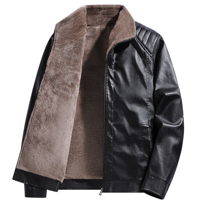 Herren-Winterjacke aus PU-Leder mit Plüschfutter