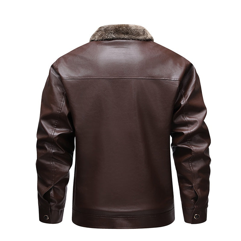 Herren-Winterjacke aus PU-Leder mit Plüschfutter