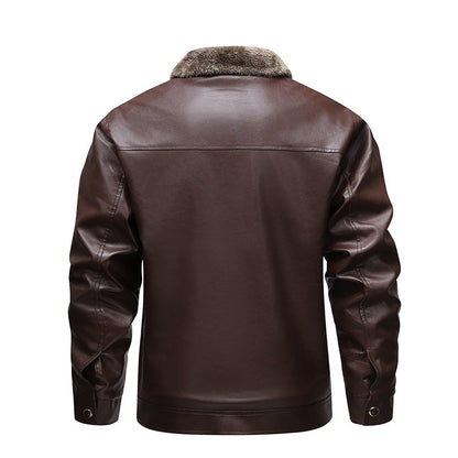 Herren-Winterjacke aus PU-Leder mit Plüschfutter