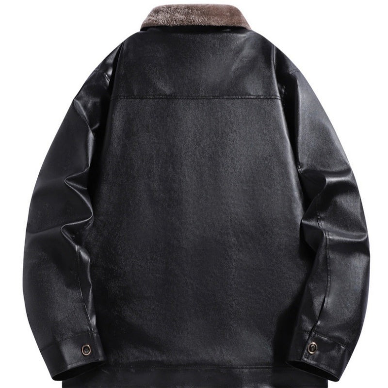 Herren-Winterjacke aus PU-Leder mit Plüschfutter
