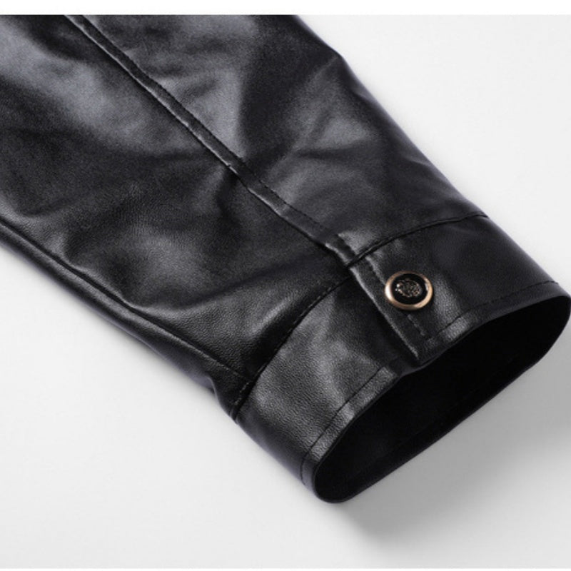 Herren-Winterjacke aus PU-Leder mit Plüschfutter