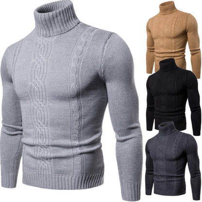 Herren-Rollkragenpullover mit Zopfmuster und schmaler Passform