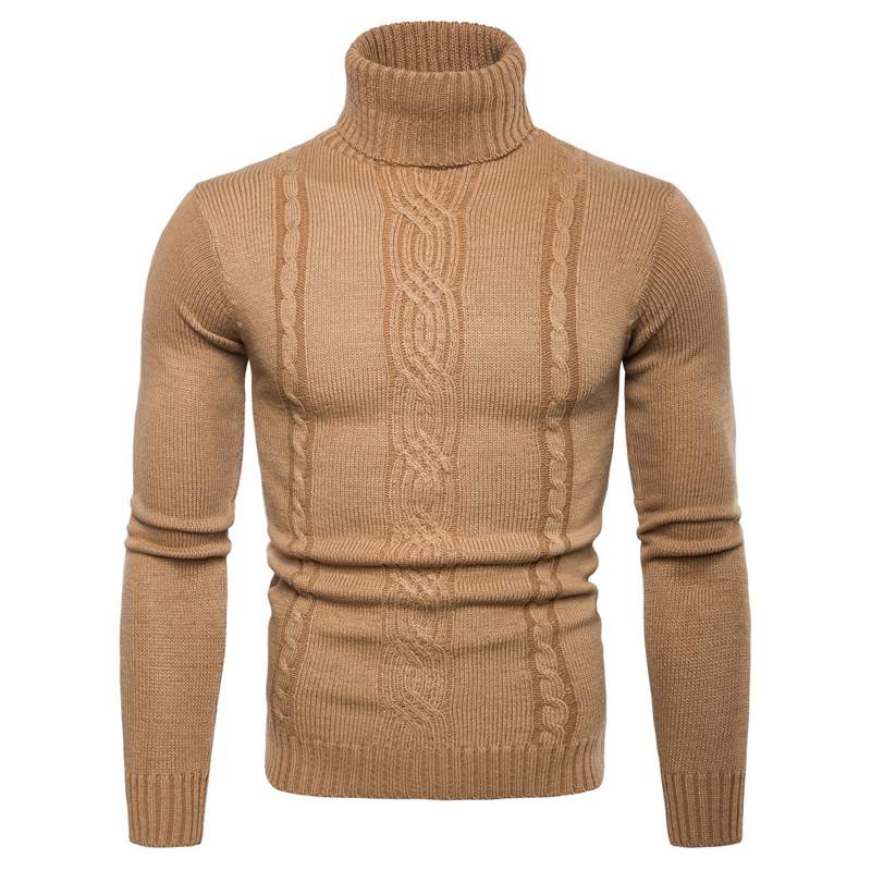 Herren-Rollkragenpullover mit Zopfmuster und schmaler Passform