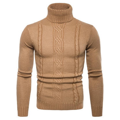 Herren-Rollkragenpullover mit Zopfmuster und schmaler Passform