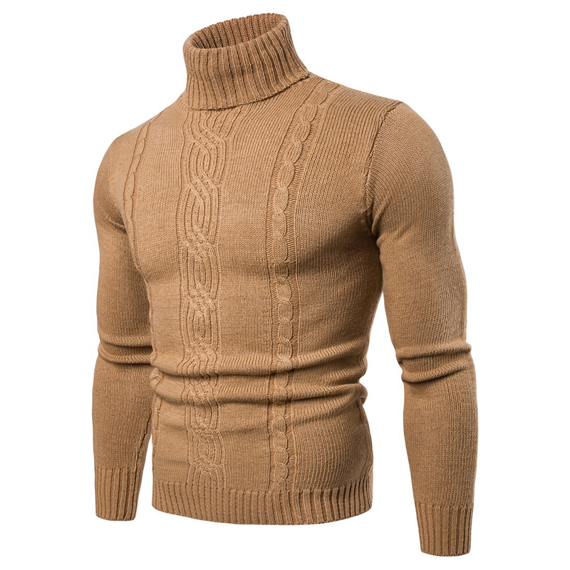 Herren-Rollkragenpullover mit Zopfmuster und schmaler Passform