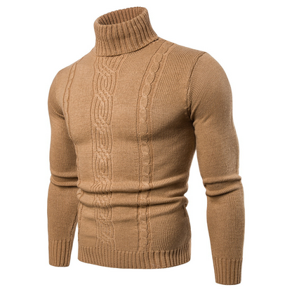 Herren-Rollkragenpullover mit Zopfmuster und schmaler Passform