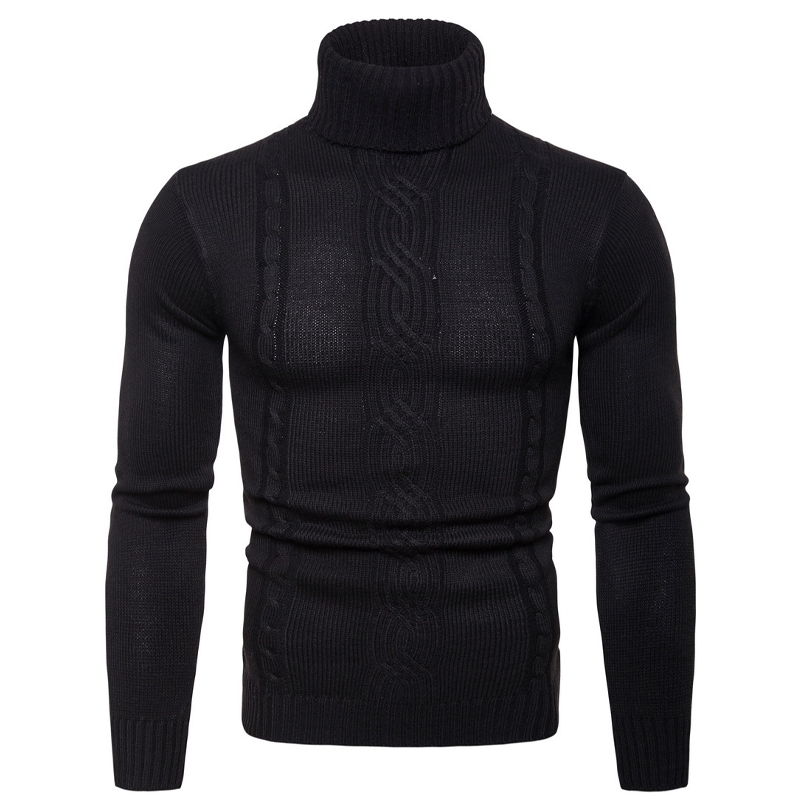 Herren-Rollkragenpullover mit Zopfmuster und schmaler Passform
