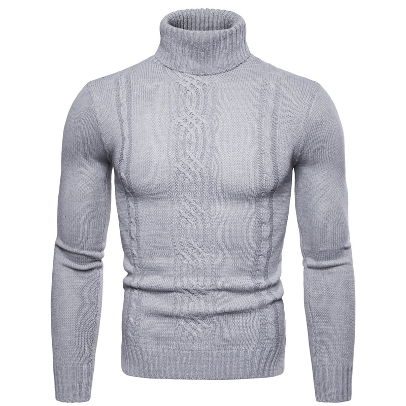 Herren-Rollkragenpullover mit Zopfmuster und schmaler Passform