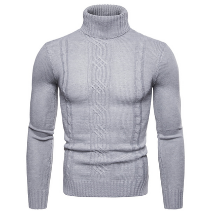 Herren-Rollkragenpullover mit Zopfmuster und schmaler Passform