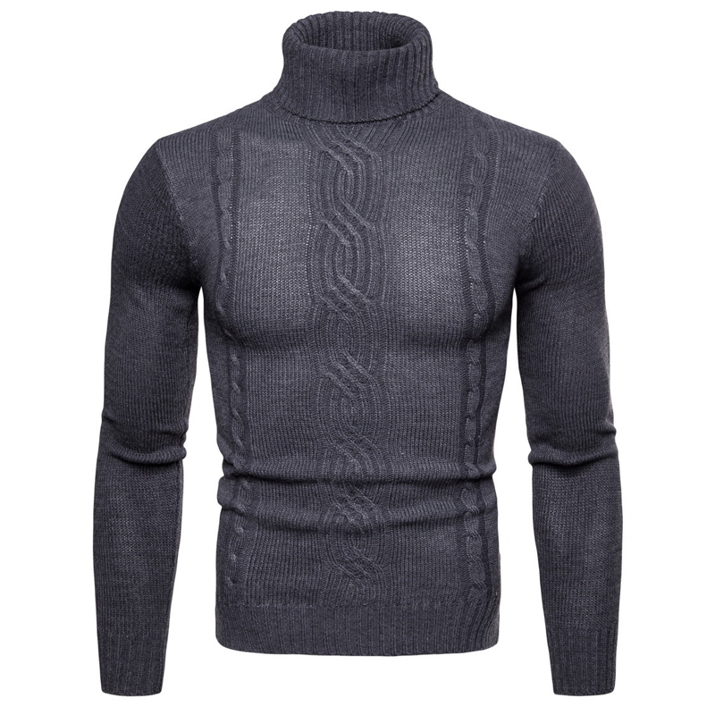 Herren-Rollkragenpullover mit Zopfmuster und schmaler Passform