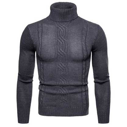 Herren-Rollkragenpullover mit Zopfmuster und schmaler Passform