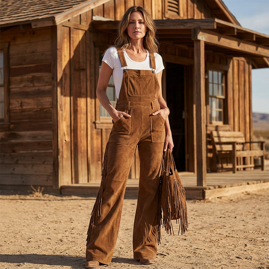 Retro-Western-Overall aus Wildleder mit Fransen