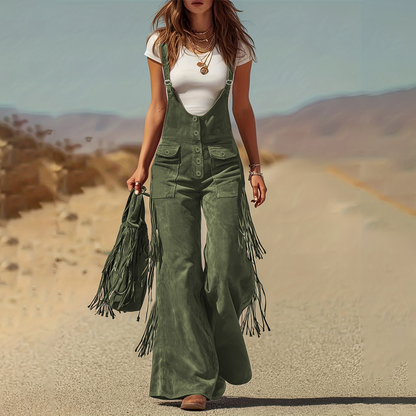 Retro-Western-Overall aus Wildleder mit Fransen