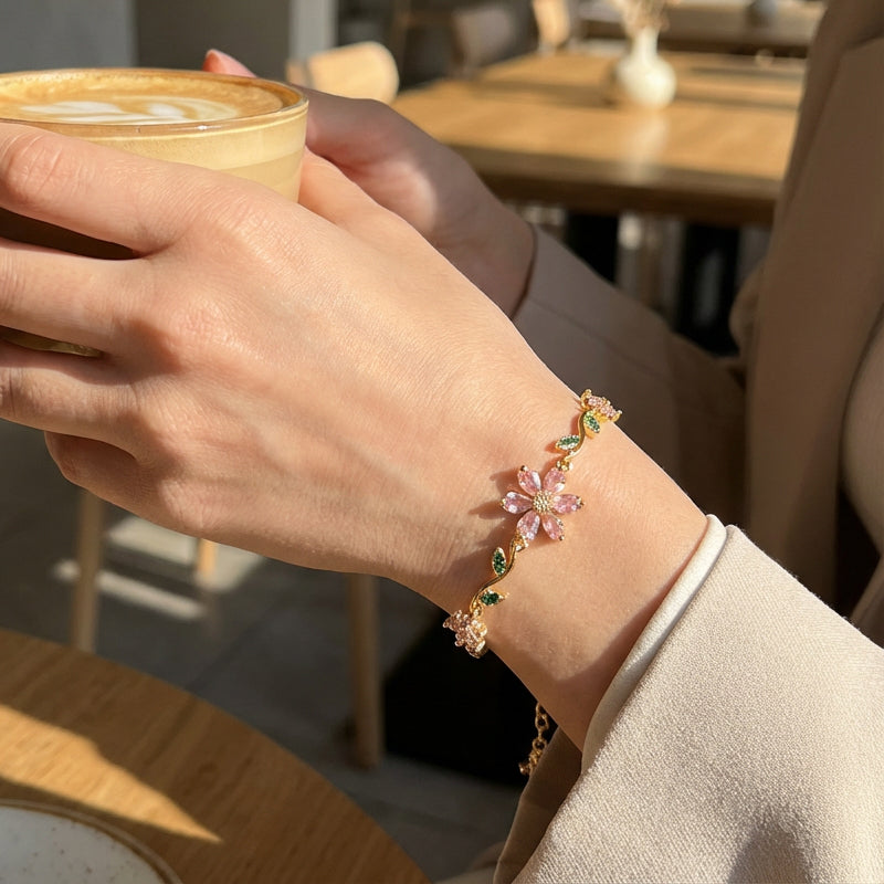 🌼Damenarmband mit Kirschblüten-Strass🌸