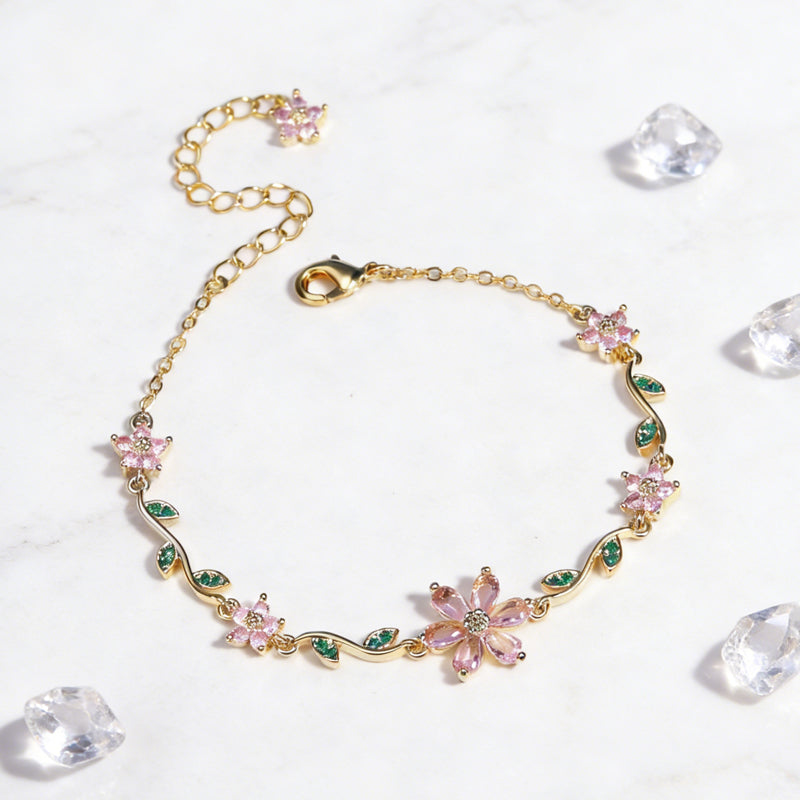 🌼Damenarmband mit Kirschblüten-Strass🌸