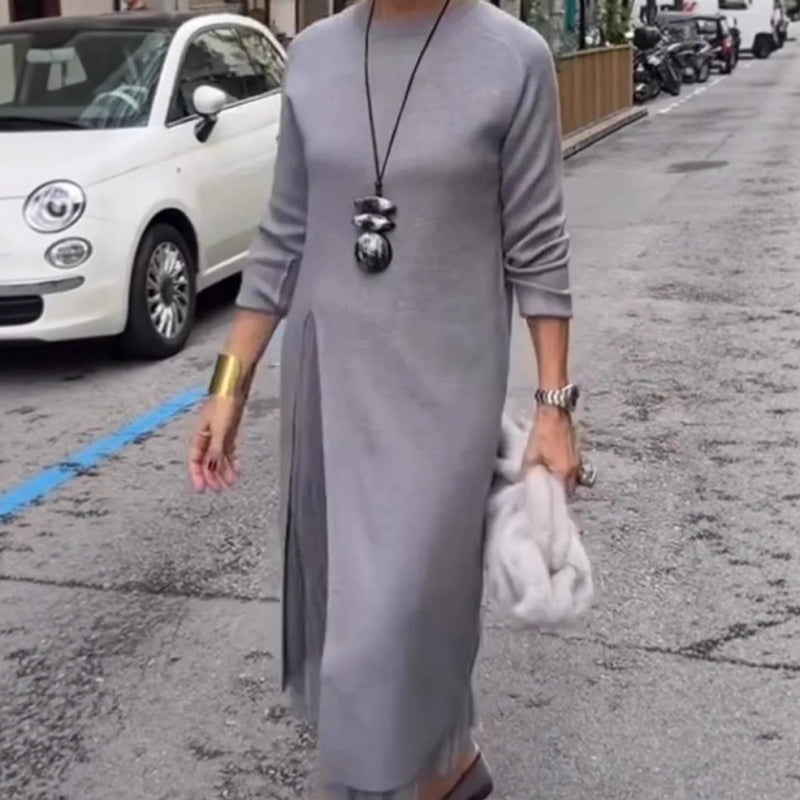 Elegantes Strick-Midikleid für Damen mit Seitenschlitz